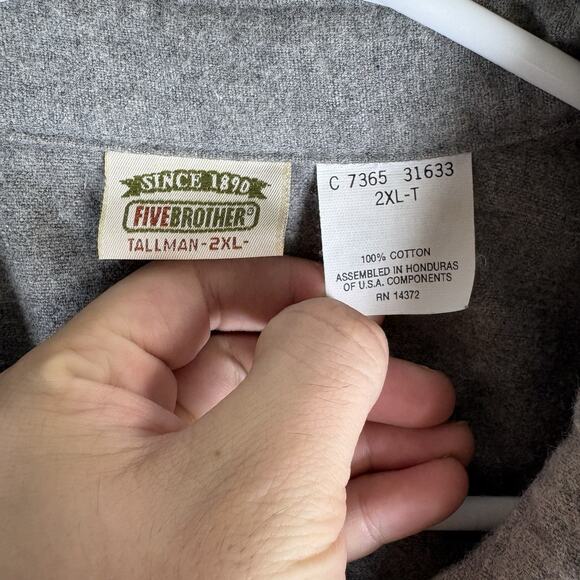 Five Brother Chamois Shirt Mens 2XLT Tall Gray Flannel Shacket Front Pockets - Picture 6 of 13